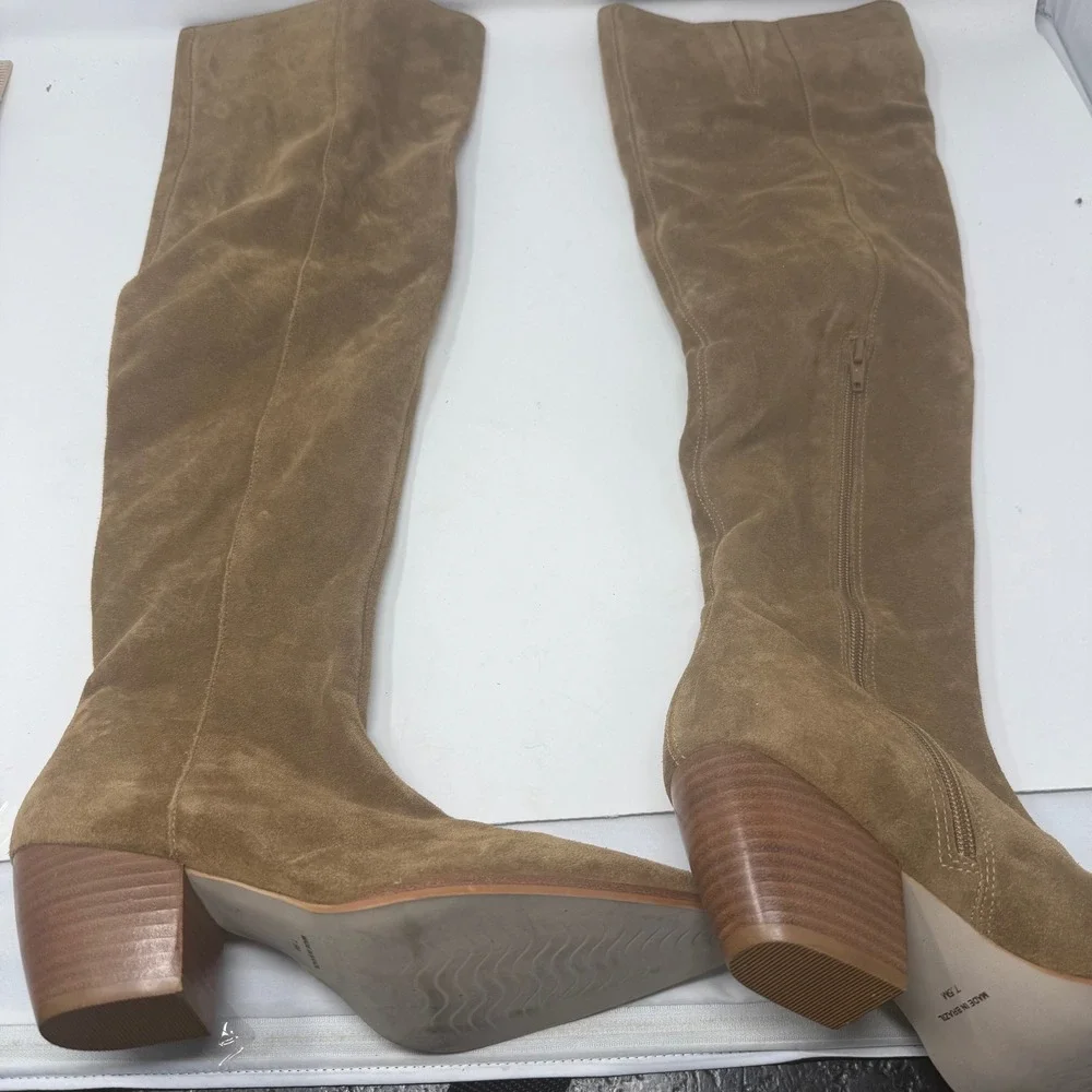 Matisse Womens Tan Suede Over The Knee Boots Pointed Toe Block Heel Size 7.5M